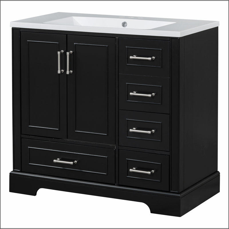 Ensemble de meuble-lavabo traditionnel 36 po avec lavabo en résine, armoire de salle de bain avec deux portes et quatre tiroirs