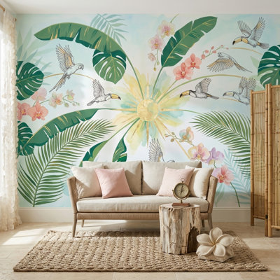 Papier peint oiseaux tropicaux Décoration murale oiseaux tropicaux amovibles