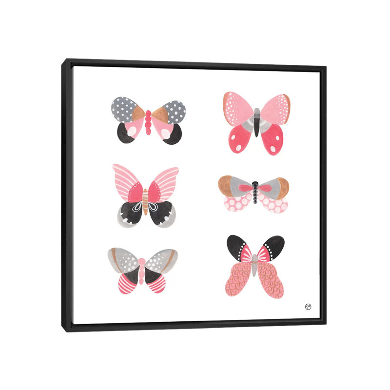 6 papillons art, Toile avec cadre noir, H 18 po x l 18 po x P 1,5 po