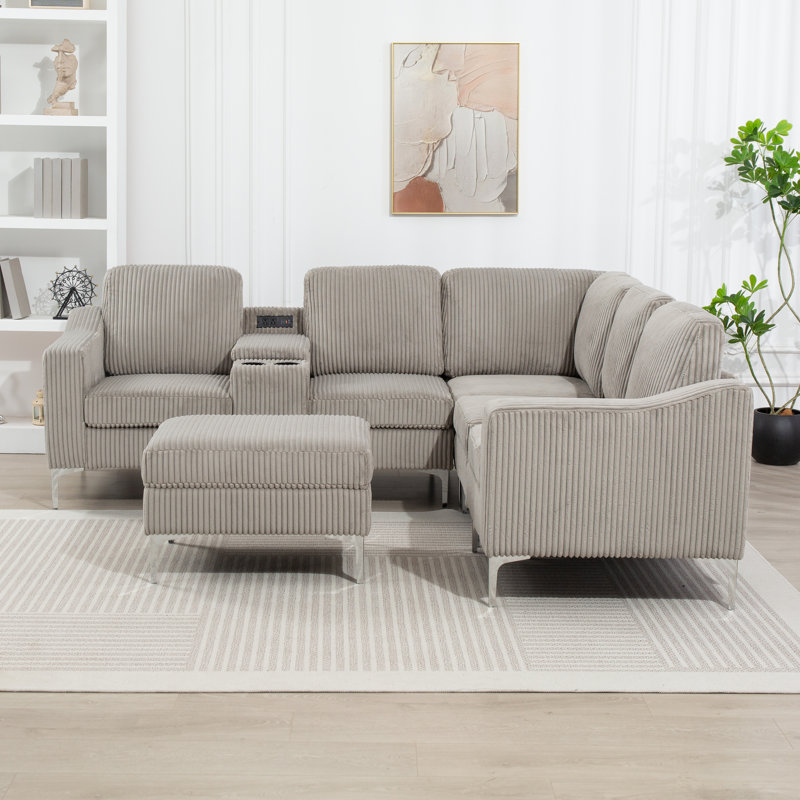 Canapé modulaire 7 pièces 7 pièces, Velours côtelé gris