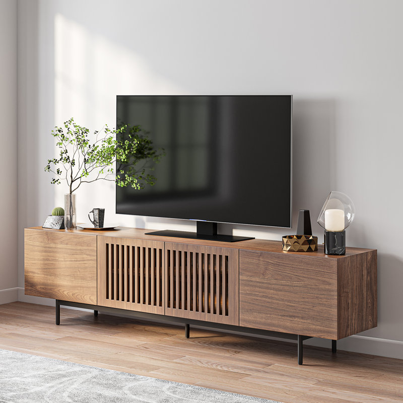 Meuble télé Mid-Century moderne pré-assemblé, H 21,25 po x L 78,74 po x l 15,75 po, Brun