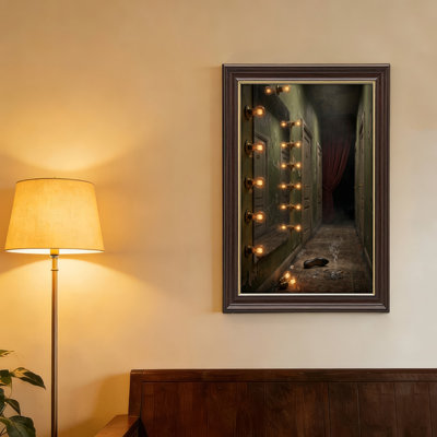 Art mural antique sur toile encadré doré pour le salon, la chambre à coucher, le bureau ou le vestibule - décoration murale décorative avec couloir foncé