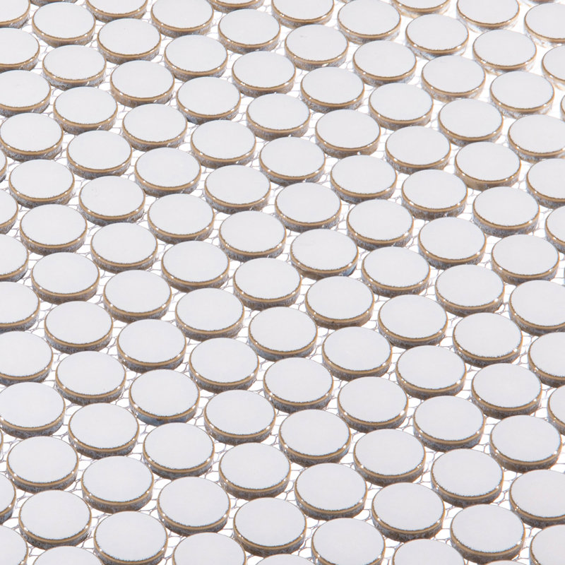 Alpin Breezo White 1" Penny Round Glossy Porcelain Backsplash, Bathroom, Kitchen, Shower, Pool, Wall and Floor Mosaic Tile