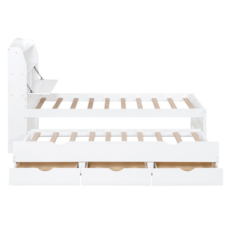 Lit plateforme moderne avec rangement en bois, lit simple blanc avec DEL, idéal pour un usage familial