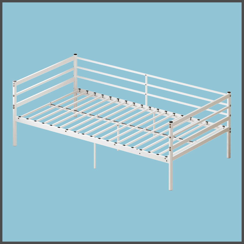 Structure de lit en métal avec support robuste - blanc