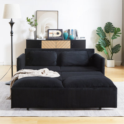 64.5 Inch Sleeper Sofa Bed  3-In-1 Adjustable Sleeper With Pullout Bed   2 Pillows And Side Pockets  Soft Corduroy Convertible Sleeper Sofa Bed For Living Room Bedroom Apartment Office