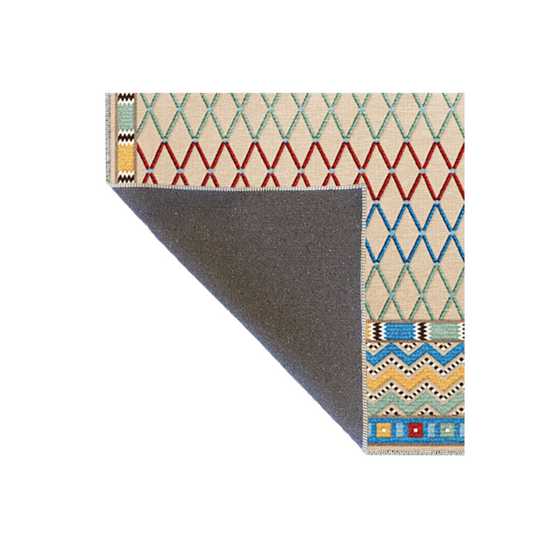 Tapis bleu lavable décoratif multicolore à motifs géométriques multicolores, Sous-tapis carré 3 pi 3 po inclus