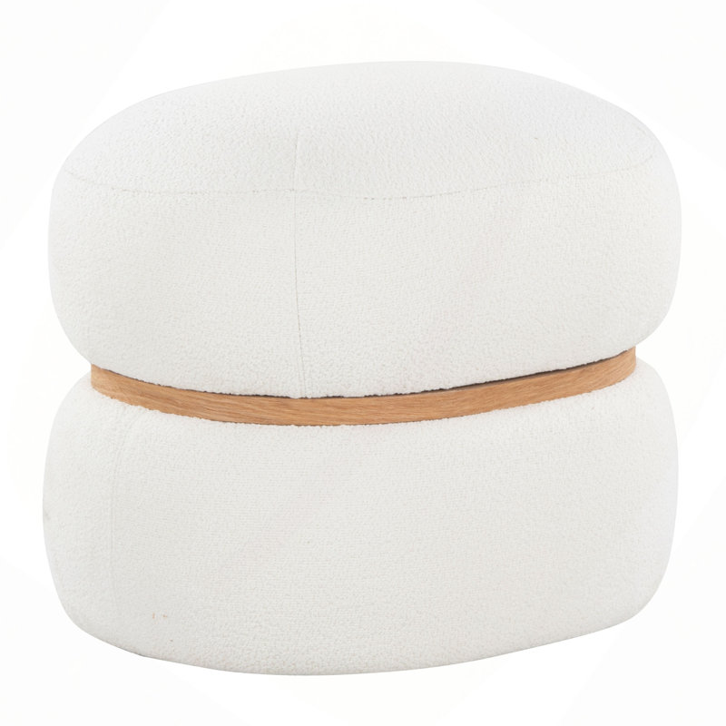 Repose-pieds contemporain en tissu et bois naturel, Crème