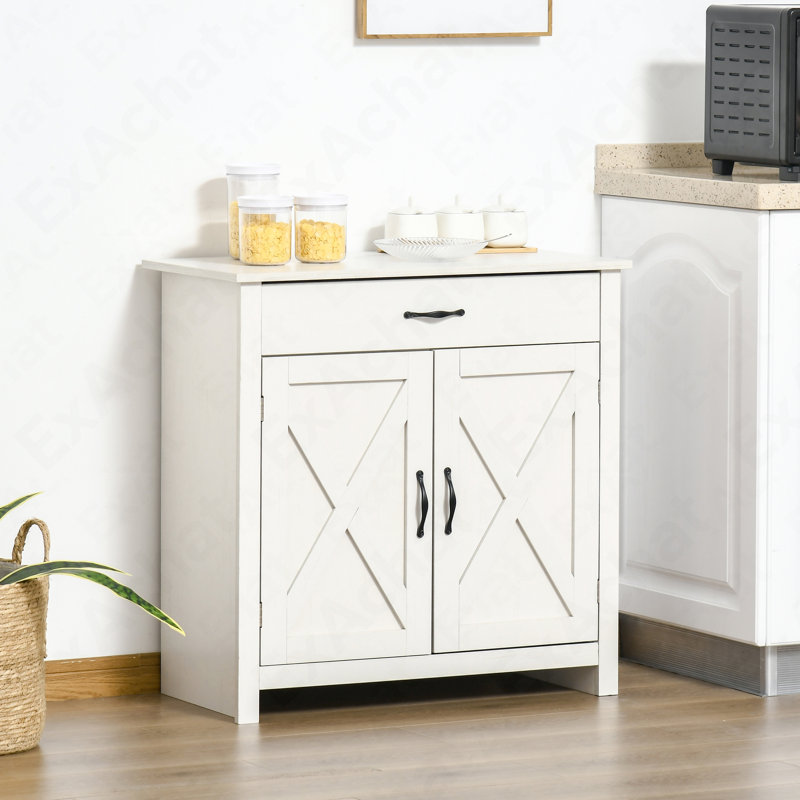 Farmhouse Barn Door Accent Cabinet - 32" Kitchen Sideboard Buffet For Multi-Space Application