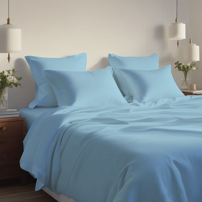 Ensemble de draps rafraîchissant et respirant Hotel Luxurious, Ensemble de draps pour lit simple + deux taies d'o, Bleu clair