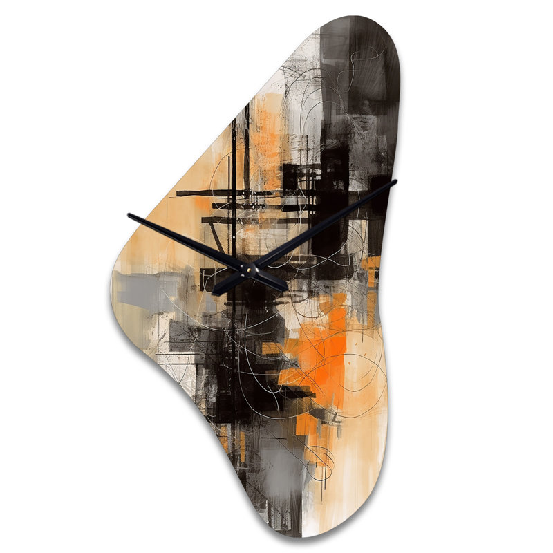 Llanos - Boomerang Shape Large Orange Wall Clock Sculpture, Medium