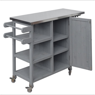 Foldable Outdoor Kitchen Island Patio Kitchen Island Outdoor Kitchen Cart Portable Prep Station with Lockable Wheels, Storage Cabinet and Towel Rack for Patio and Outdoor, Grey