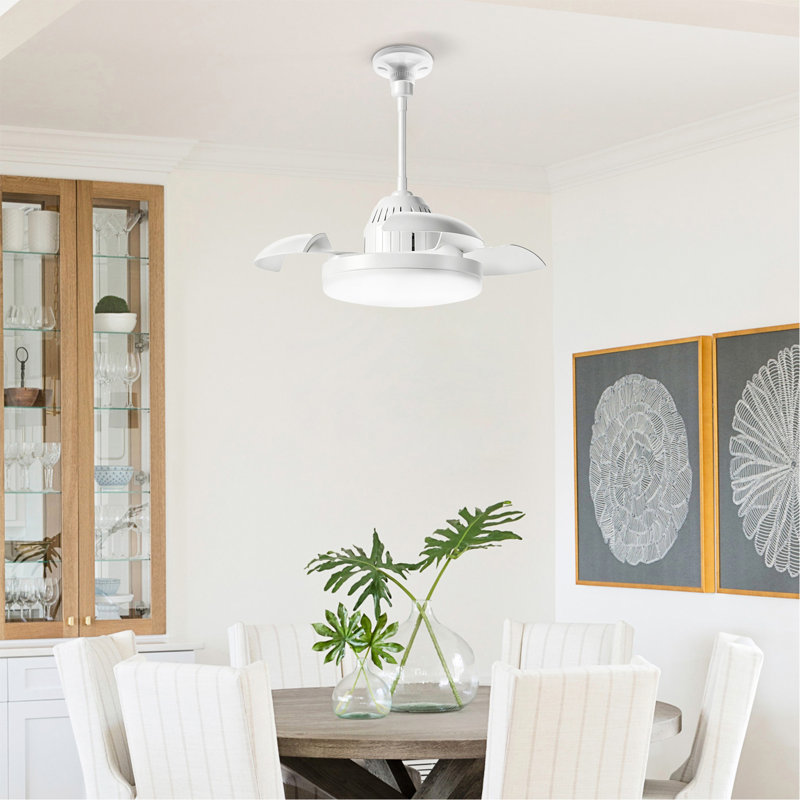 Ventilateur de plafond de petite taille à ampoule avec pales rétractables, ventilateur de plafond intérieur avec lumière avec télécommande, pour salon de patio, chambre à coucher, bureau, intérieur