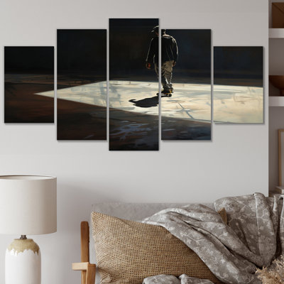 Skateboard Street Shadows - Décoration murale sport - 5 panneaux