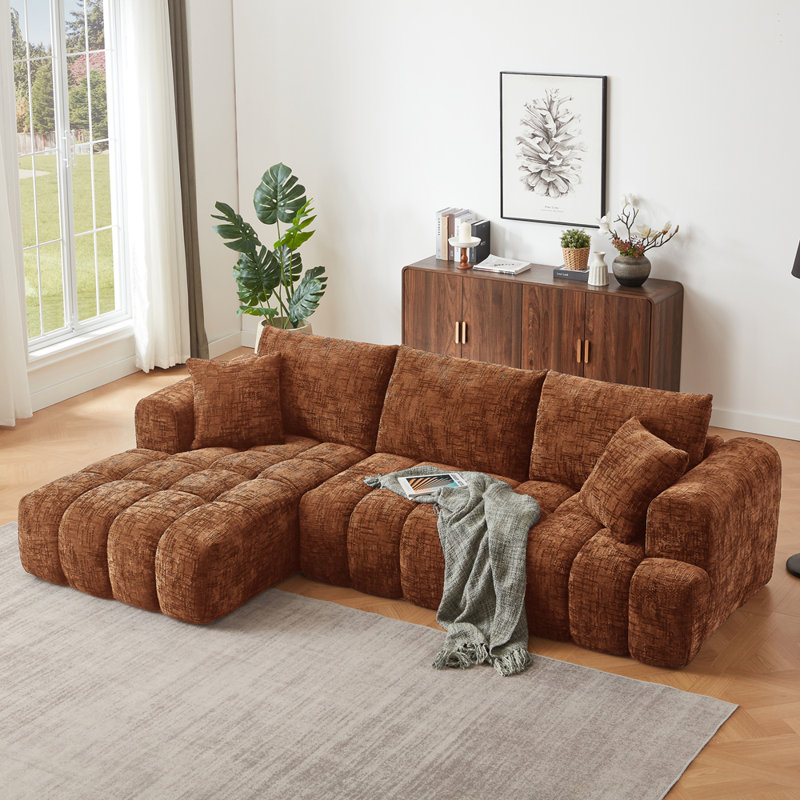 Canapé modulaire surdimensionné en L surdimensionné, Chenille orange