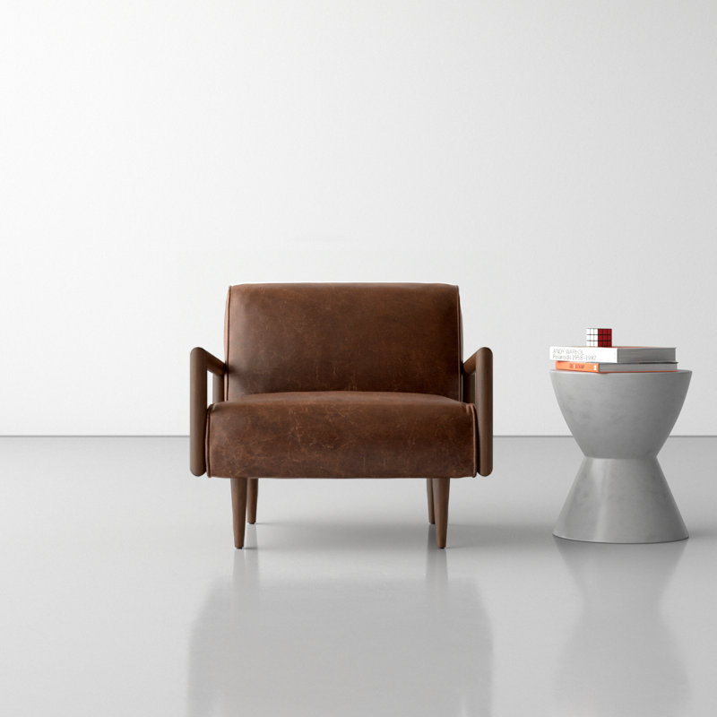 Elmire Upholstered Armchair, Chocolate Brown Genuine Leather