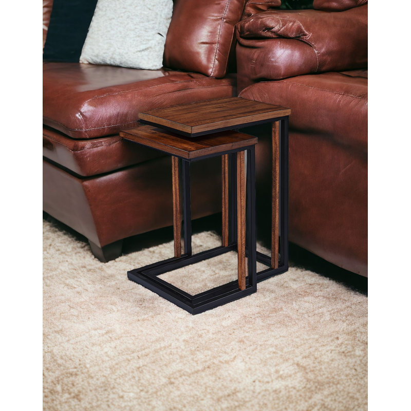 Ensemble de deux tables de bout rectangulaires imbriquées en bois massif brun de 25 po