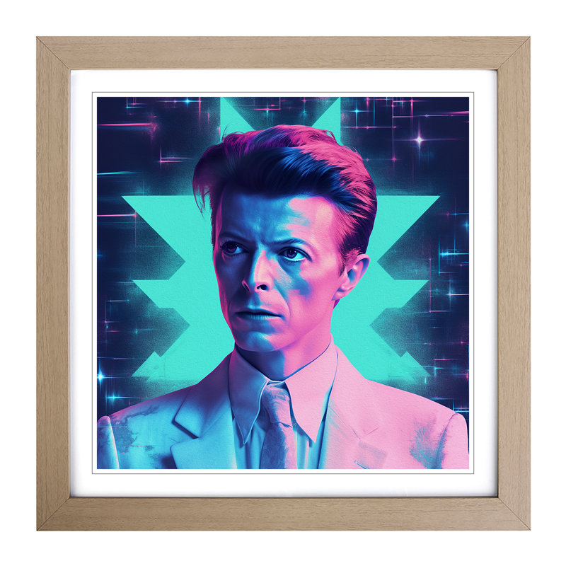 David Bowie Vaporwave - Framed Print, Oak