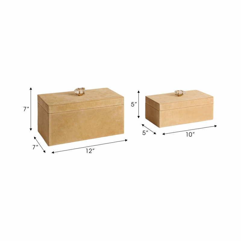 Sagebrook Home 2-Pieces Benin Suede Boxes With Stone Knob, Ivory