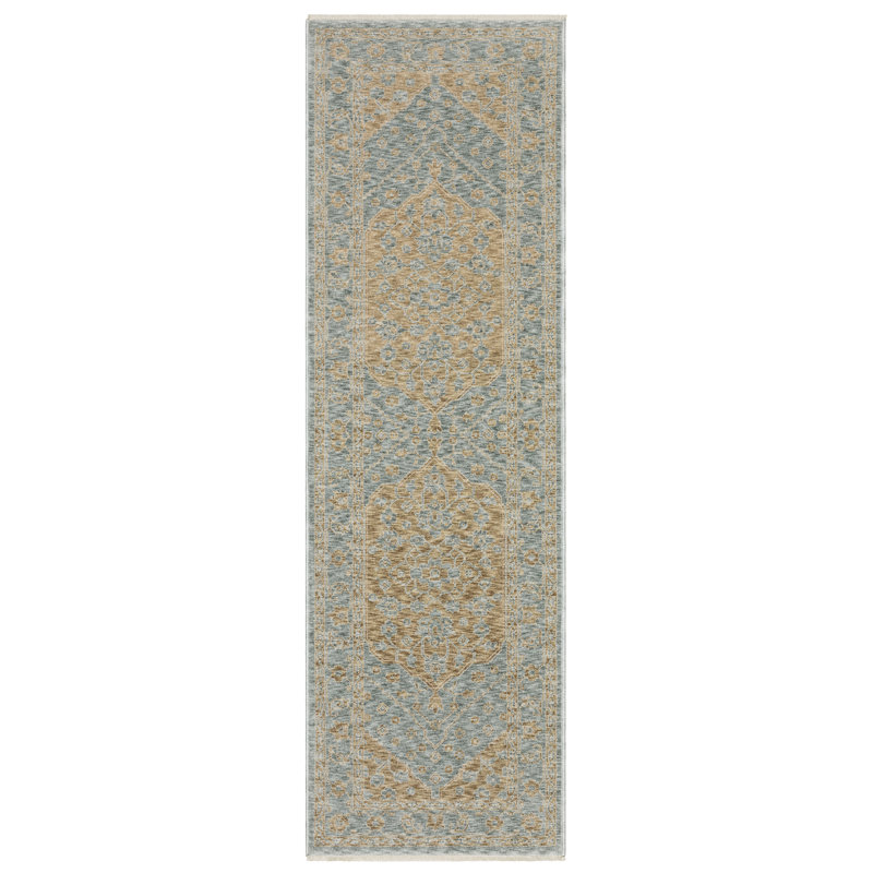 Tapis brun / bleu pâle Eidan Global Center Medallion, Tapis de couloir 2 pi 3 po x 7 pi 9 po