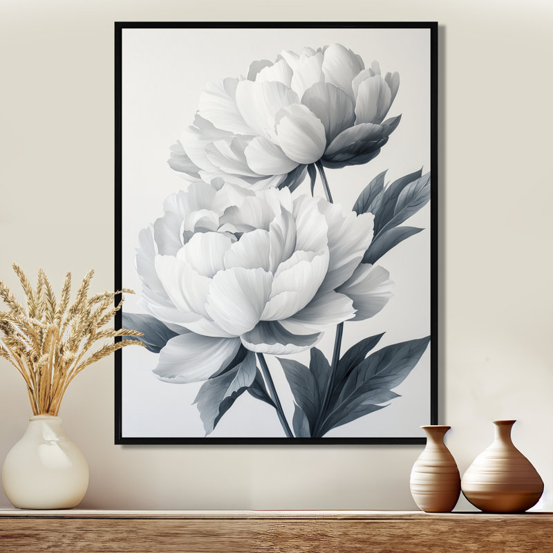 Minimalisme ombragé pivoines fleurs II - pivoines, art mural pour le salon, H 32 po x l 16 po, Noir
