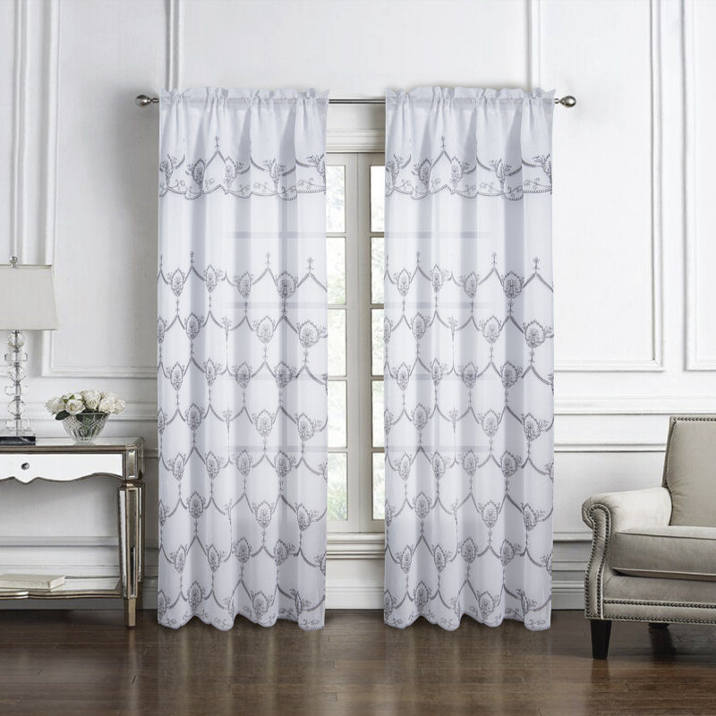 Chabier Sheer Window Curtain Panel with Attached Valance and Backing, Silver