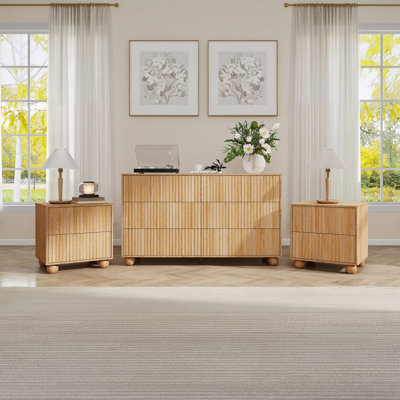 Ashford Bedroom Set with 2 Pieces (Fluted 6-drawer Dresser  2-drawer Nightstand Set of 2)