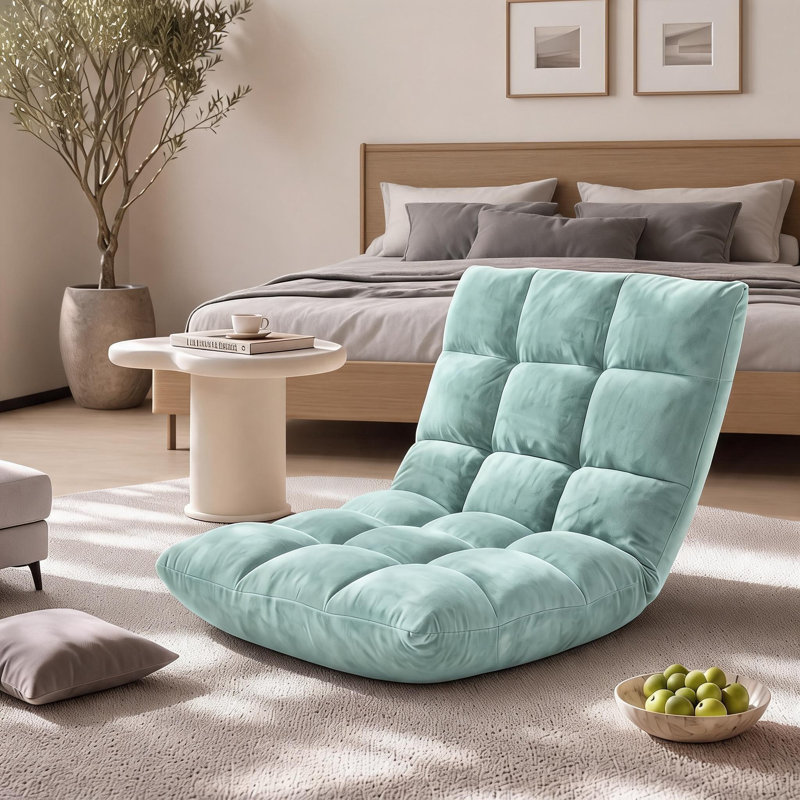 Chaise de plancher pliante avec support de dossier, 14 positions réglables, Light blue Fabric