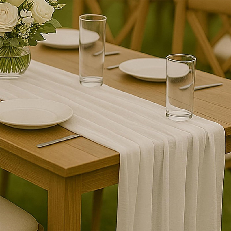 Chemin de table en mousseline de soie, L 118,11 po x l 11,81 po, Ivoire ivoire