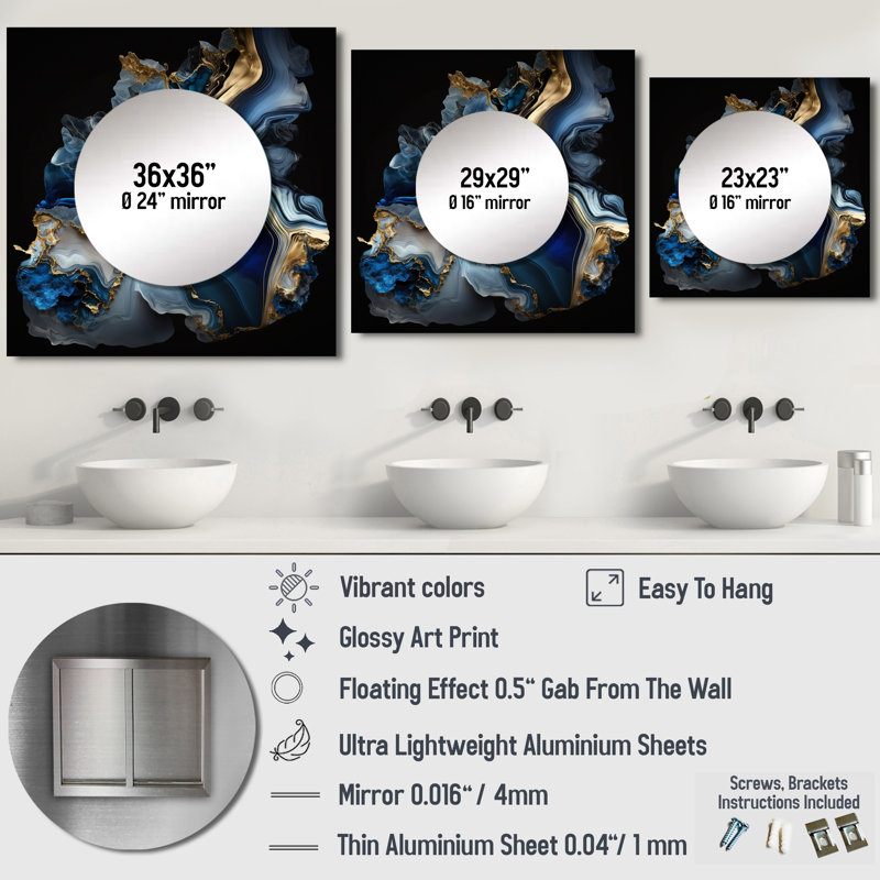 Deking - Miroir carré abstrait en marbre, décoration murale pour chambre à coucher, 36 po x 36 po