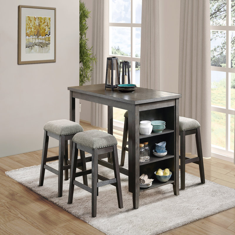 Table de salle à manger à hauteur de comptoir 1Pc avec tablettes intégrées, Gris