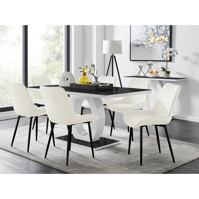 Bekircan 6 - Person Dining Set, Cream/Black