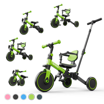 Vélo pour tout-petits 4 en 1 Besrey, tricycle pour tout-petits de 1 à 3 ans, tringle avec poignée, dossier et ceinture de sécurité, cadeaux d'anniversaire et jouets pour garçons et filles, vélo d'équilibre