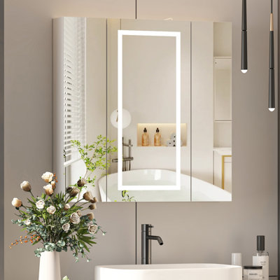 Ayyat 40 W x 60 H cm Corner Illuminated Mirror Cabinet 3 Shelf
