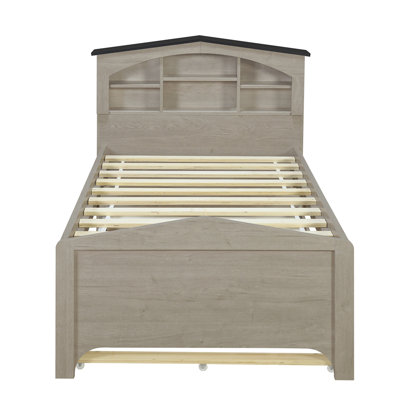 Twin Size Wood Platform Bed with Headboard and Trundle -  Red Barrel StudioÂ®, E250DF3064B8424A9D9CC6202029C426