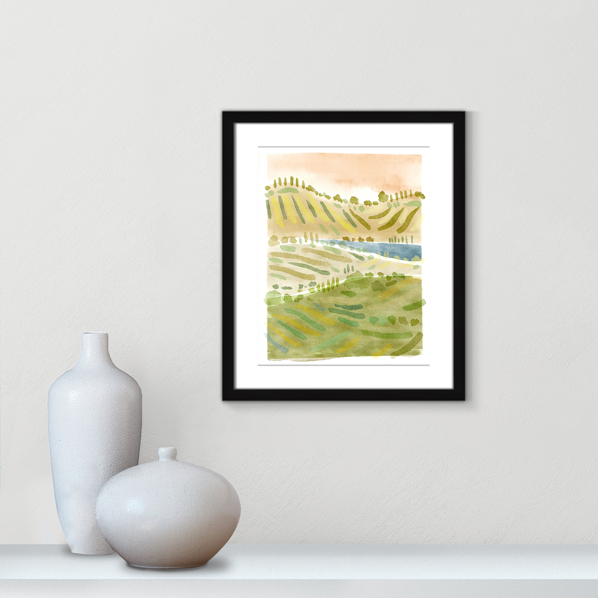 Tuscan Countryside Print by Leah Straatsma, 19" H x 16" W x 1.25" D, Black Single Picture Framed Paper, White