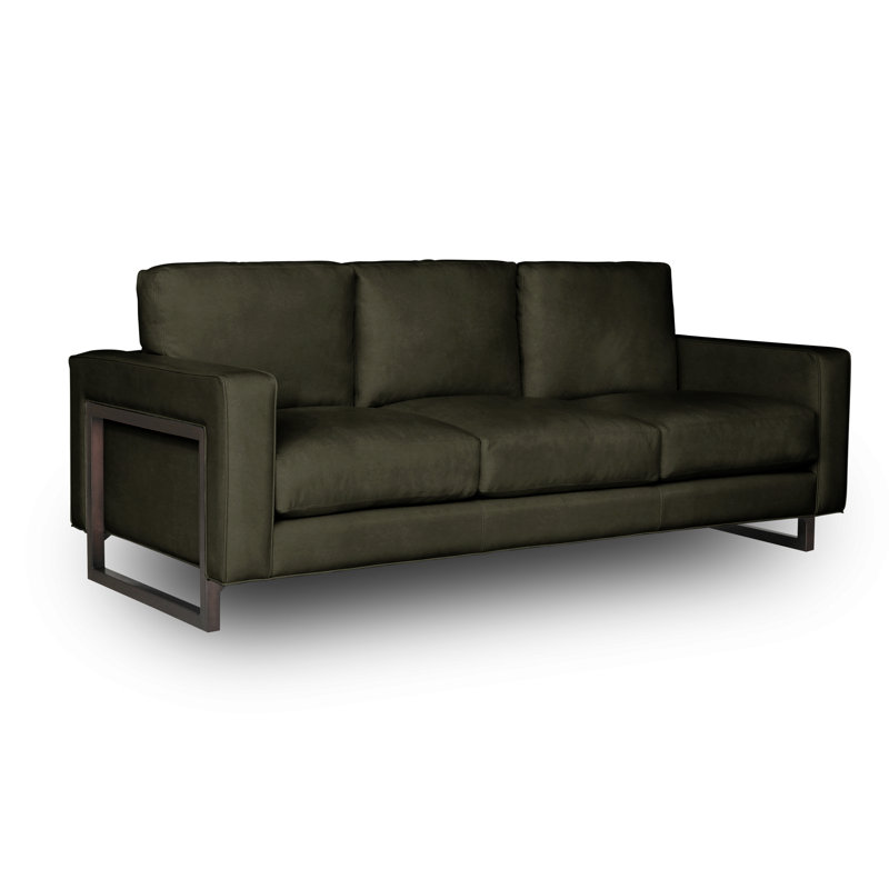 Penelope 84'' Leather Sofa, Wolf (Cartier), Satin Dark Bronze