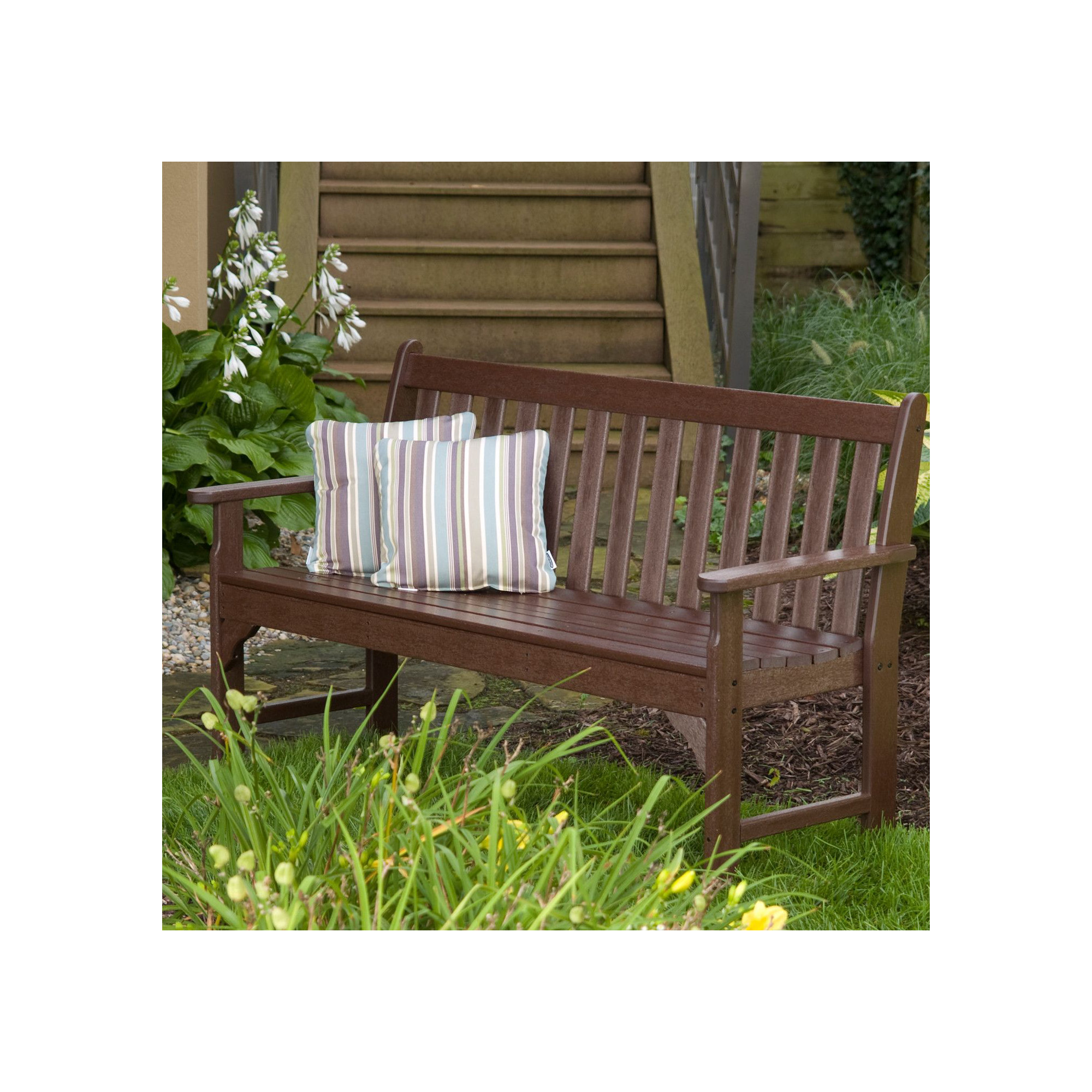 POLYWOOD Vineyard Patio Bench, 35.25" H x 60" W x 24" D, Mahogany