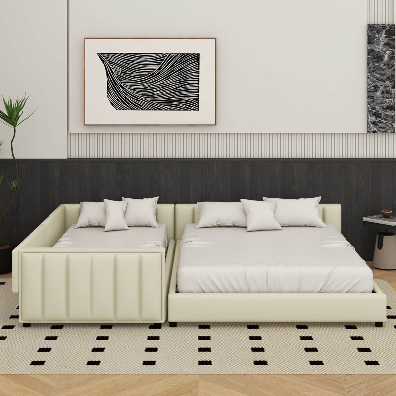 Lit plateforme tapissier grand et simple TG, Beige