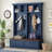 Farmhouse 4-in-1 Hall Tree with Wood Grain Bench and 2 Drawers (Blue)-413924285