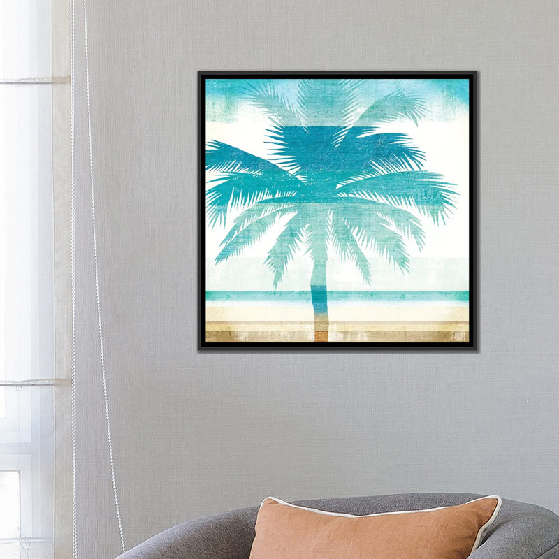 Impression sur toile «Beachscape Palms II», H 18 po x l 18 po x P 1,5 po, Toile avec cadre noir, Pas de tapis