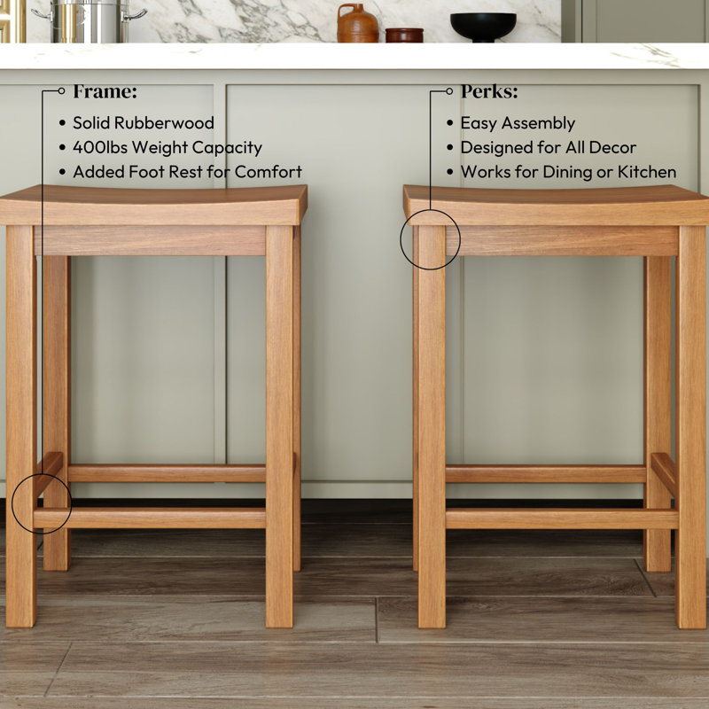 Stool Counter Height, (24in) - 2 pack, Pecan