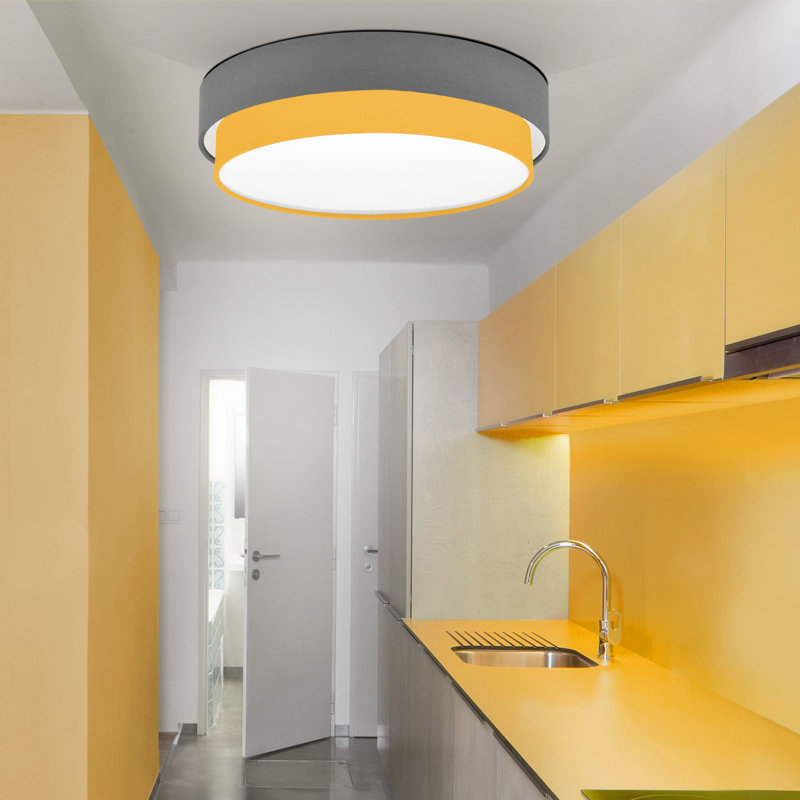Avory Fabric Flush Mount, Grey / Yellow