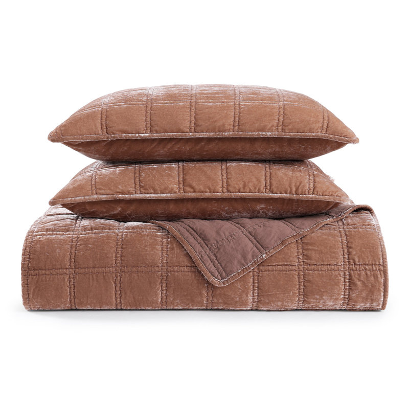 Stella Faux Silk Double Box Stitch Classic Chic Casual Modern Rustic Quilt Set, Queen Quilt + 2 Standard Pillowcases