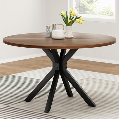 Table de salle à manger 47,2 "en bois massif pour 4 à 6 personnes avec base piédestal entrecroisée