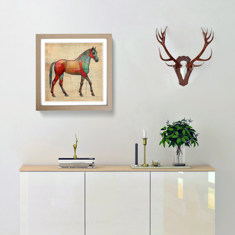 Horse Constructivism - Single Picture Frame Print on Wood, Oak