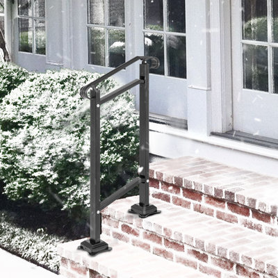 Rambarde d'escalier extérieure, compatible avec 1 ou 2 marches, main courante en fer forgé, rampe réglable pour porche, rampe noire de style transitionnel pour marches en béton ou escaliers en bois, trousse d'installation incluse