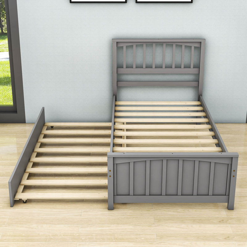 Twin Size Platform Bed with Trundle, Gray