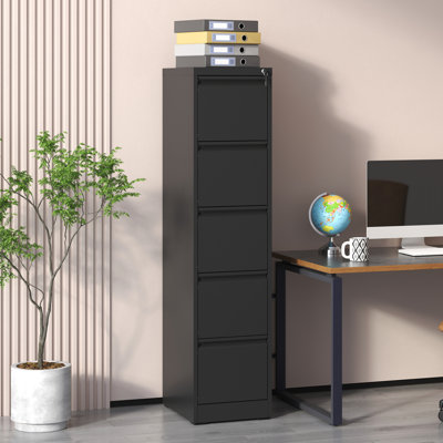 Classeur vertical à 5 tiroirs en métal avec serrure pour bureau / maison, construction en acier, conception inclinable, tiroirs pleine extension, peut contenir des tiroirs de format A4 / légal / lettre et une serrure, bureau / maison, acier, rapide
