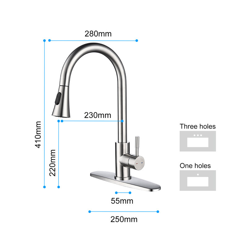 Pull Out For Kitchen Faucet - High Arc 360 Rotating Nozzle, Single Lever Effortless Water Temperature And Flow Regulation, Brushed Nickel Stainless Steel, Rust Surface, Smooth Calm Bubbly With Less